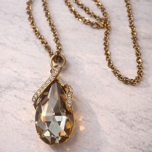 Gold and Crystal Teardrop Necklace